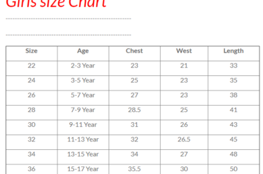 Girls Size Chart