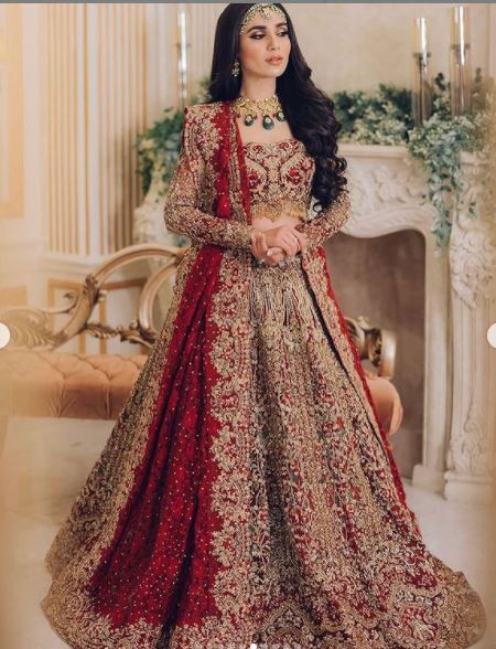 Red & Gold Asian Traditional Pakistani & Indian Wedding Anarkali Outfit 