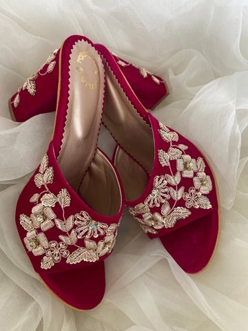 bridal hot pink mid heels sandal
