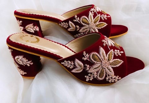 bridal marroon mid heels sandal