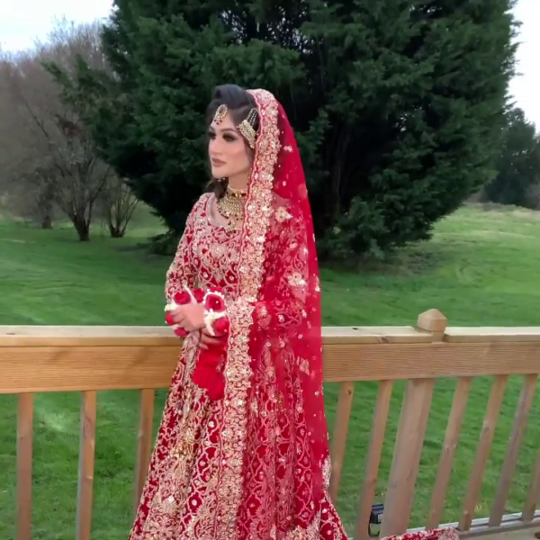 Hot pink color velvet wedding lehenga