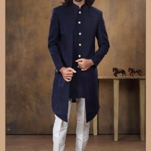 Royal blue color groom sherwani with floral