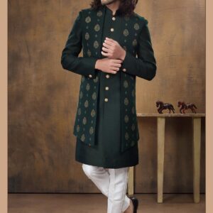 dark green and half jacket groom sherwani