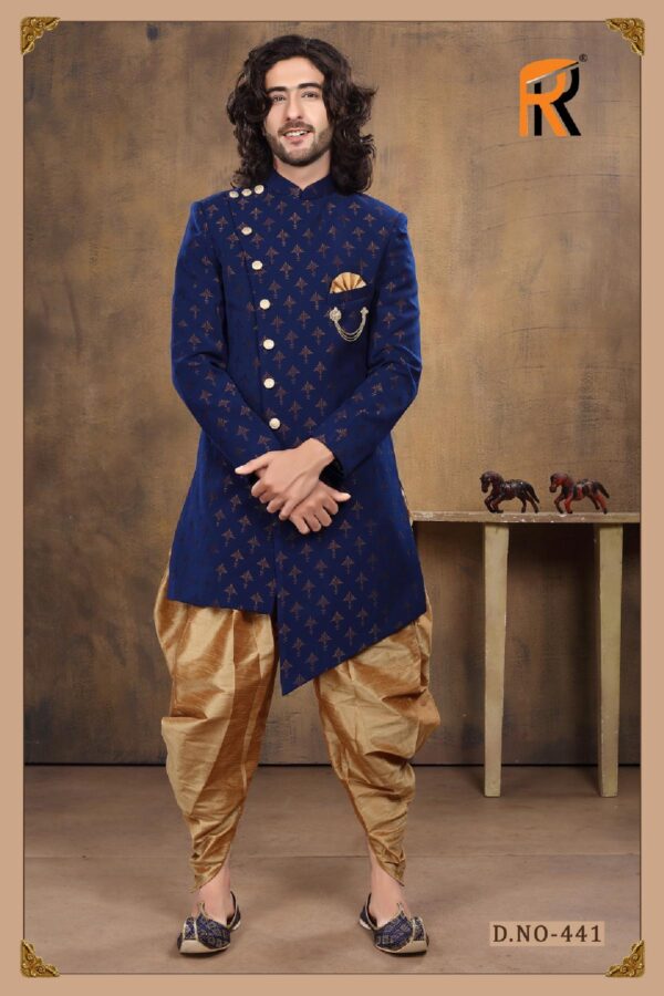 dark blue groom sherwani
