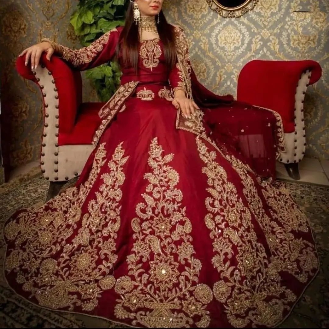 Beautiful Zari Embroidered Velvet Dark Red Bridal Lehenga Choli for  Weddings - Tulsi Art - 3626782