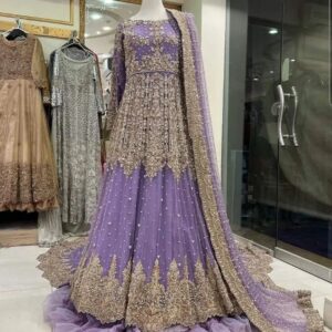 light purple bridal gown with embroidery