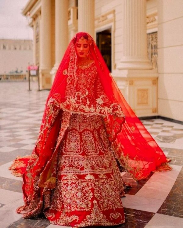 red and golden wedding gown
