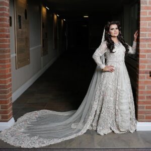 wedding golden long trail gown with golden embroidery