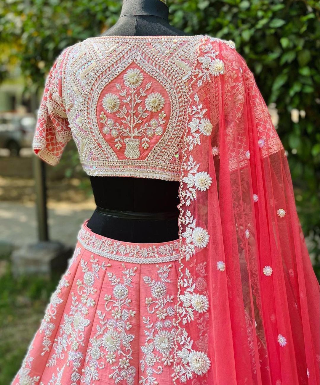 Stylish Blue & Pink Ruffle Crop Top Lehenga Choli | Crop top lehenga,  Netted blouse designs, Choli designs