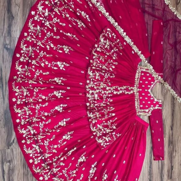 pink designer lehenga with golden embroidery