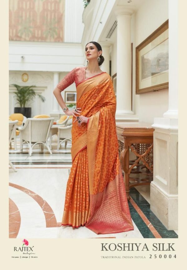party wear orange silk saree