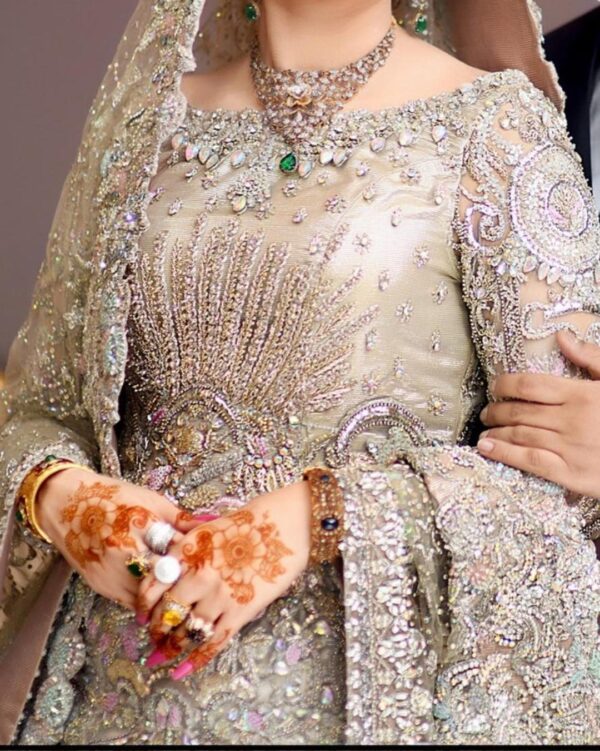 ivory wedding bridal lehenga with long trail