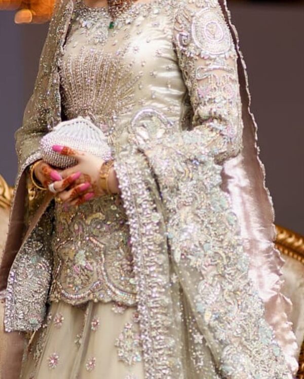 ivory wedding long trail bridal lehenga