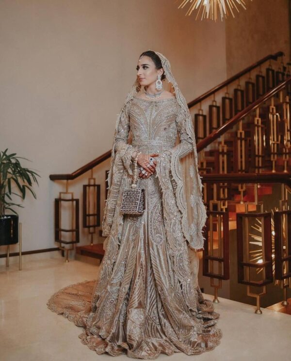 ivory bridal gown with long trail
