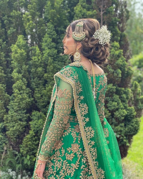 wedding green long trail bridal gown