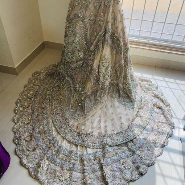 long trail bridal lehenga with embroidery top