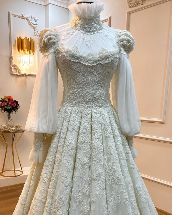 wedding moroccan bridal gown with puff on sleeves