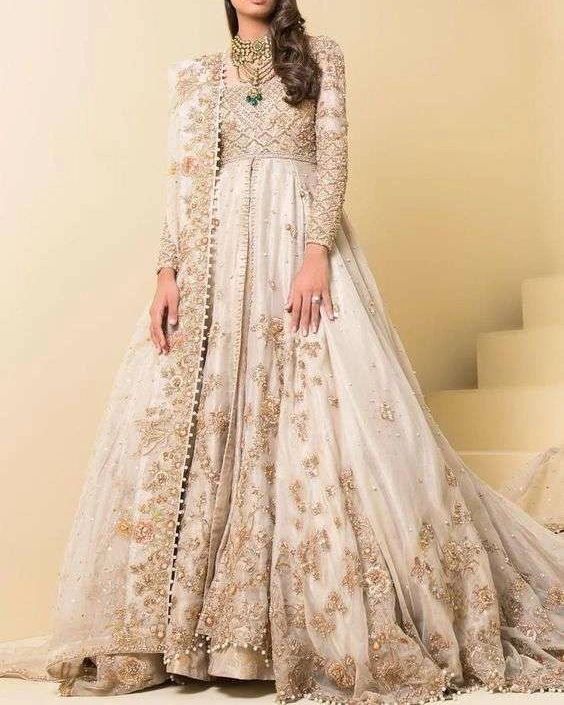 Buy Grey Net Hand Embroidered Cut Dana Round Sequin Anarkali Lehenga Set  For Women by Annus Creation Online at Aza Fashions.