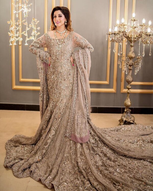 walima gown with golden embroidery
