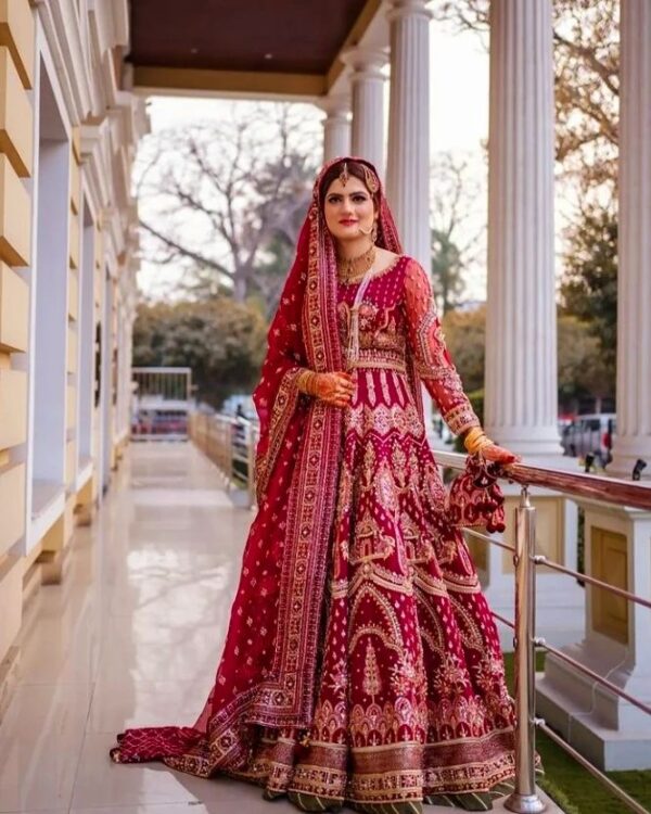 rani pink bridal long gown with embellsihment
