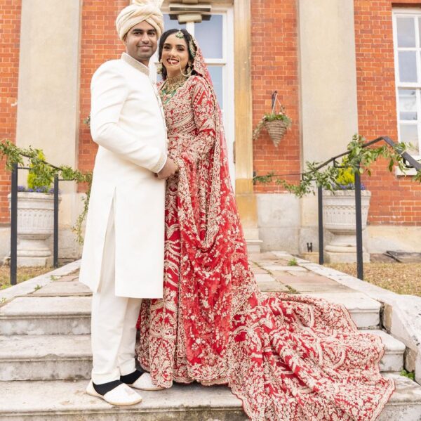 red long anarkali bridal lehenga