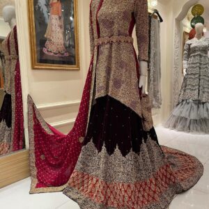 PEPLUM TOP WITH LONG TRAIL LEHENGA