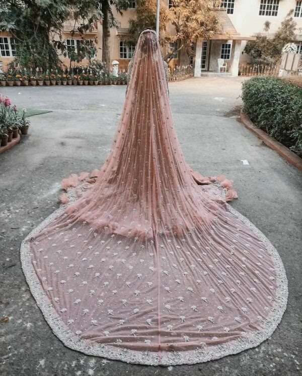 wedding long trail gown with golden embroidery