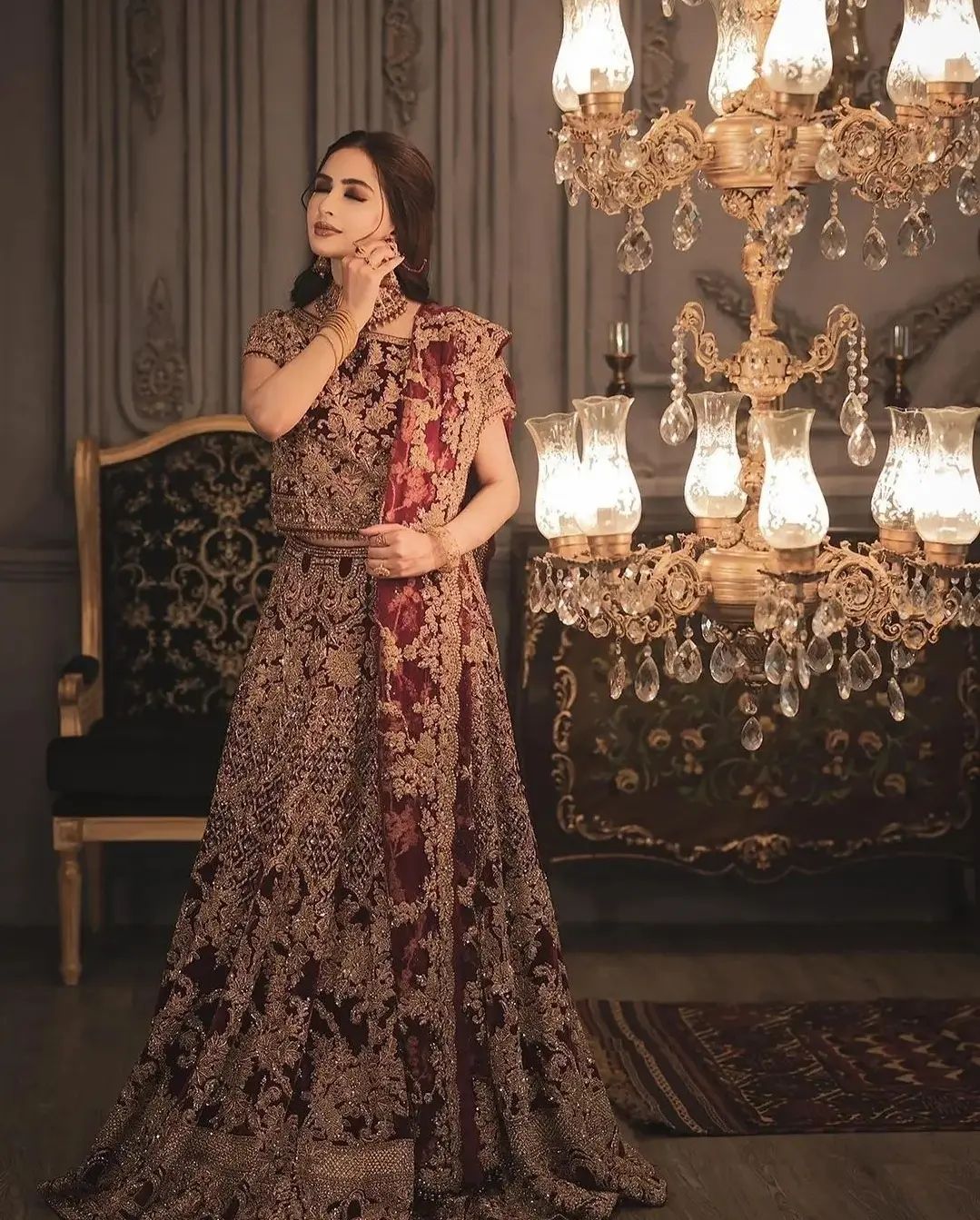 Heavy Golden Tissue Lehenga Pakistani Wedding Dresses – Nameera by Farooq