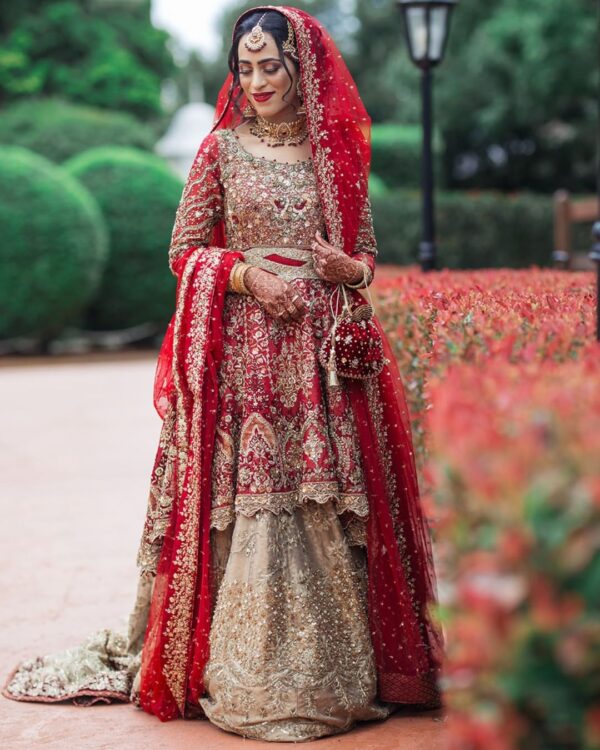 wedding peplum red and golden lehenga