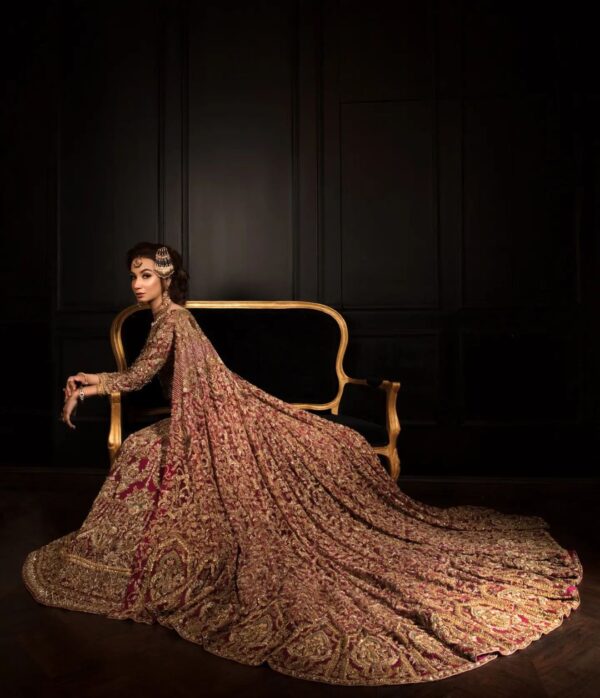 full embroidered long trail gown with handwork