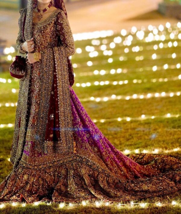 wedding long kameez with long trail lehenga