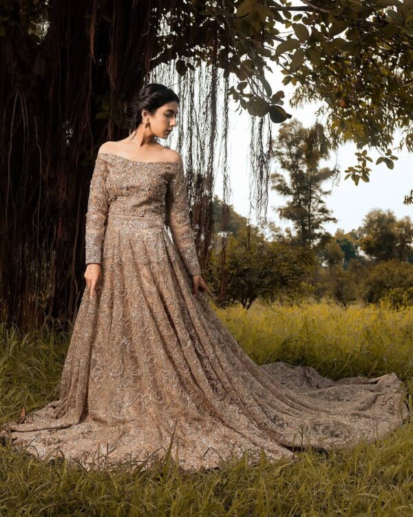 wedding ivory long trail gown