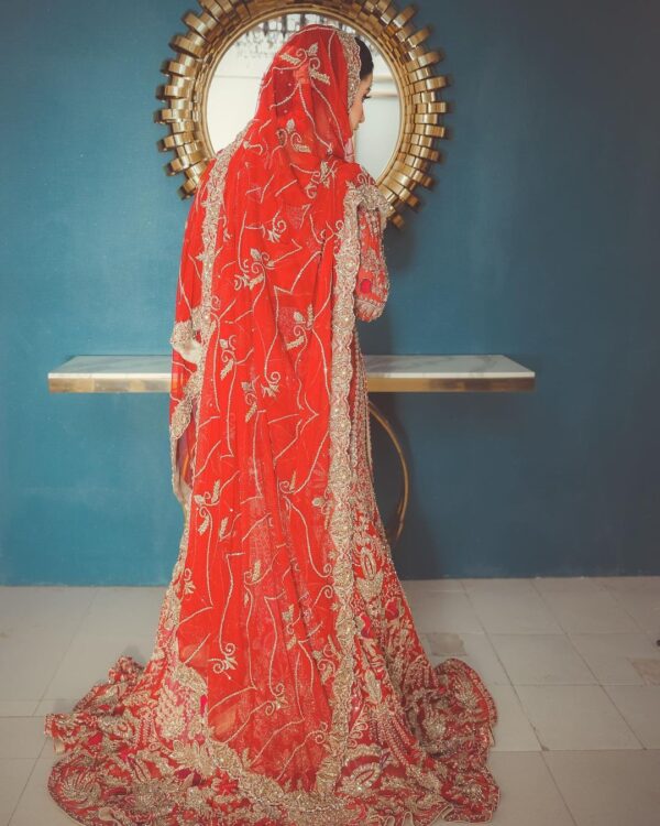 orange and golden bridal lehenga