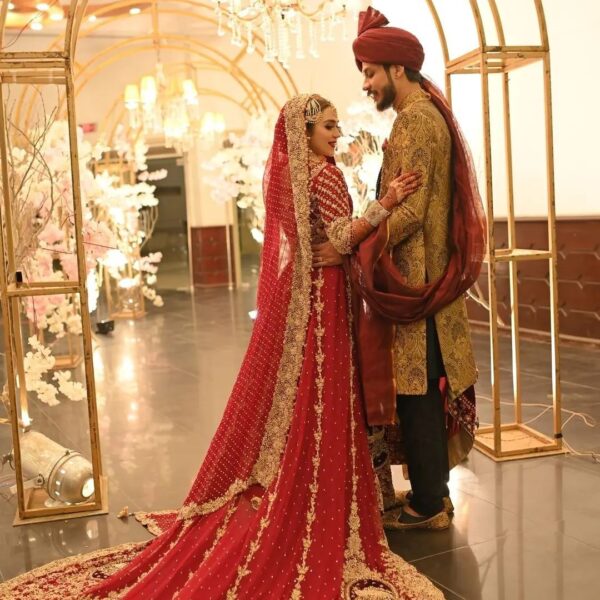 traditional red wedding long trail gown