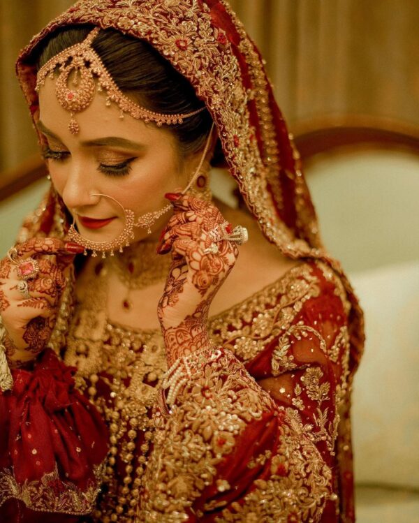 red long trail wedding lehenga