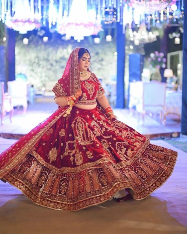 Red bridal lehenga with crop top