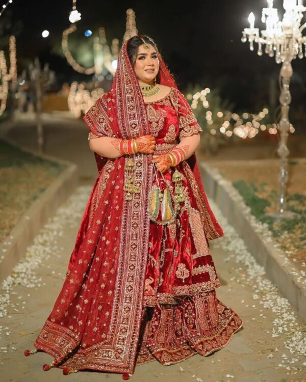 red bridal lehenga with crop top