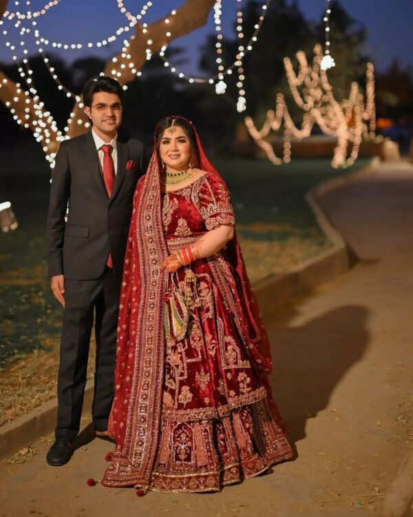 hot red wedding lehenga with crop top