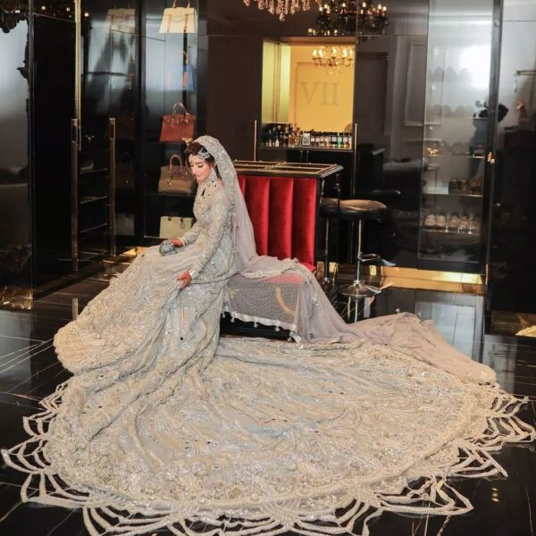 ice blue long trail wedding gown