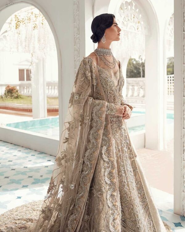 wedding long trail gown with embroidery