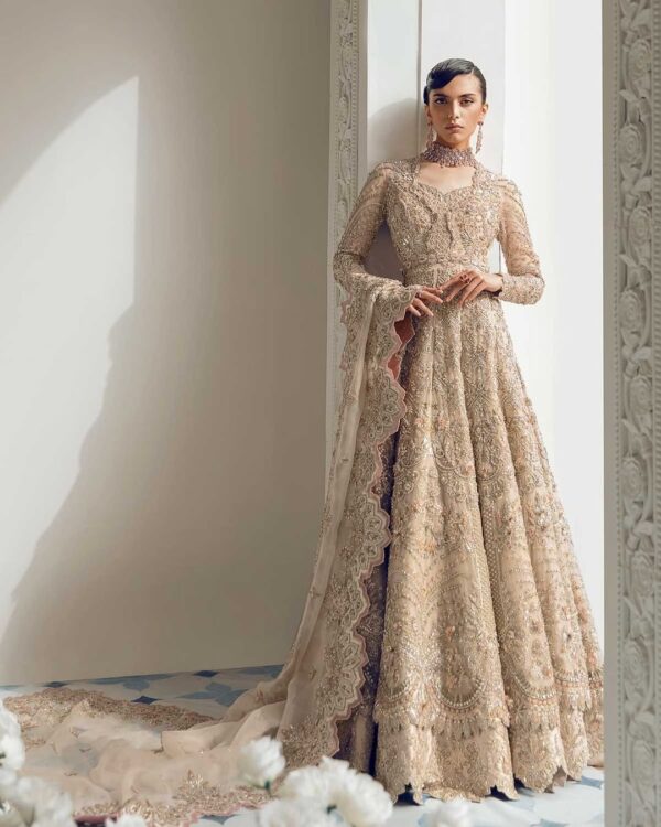 wedding long trail gown with hand work