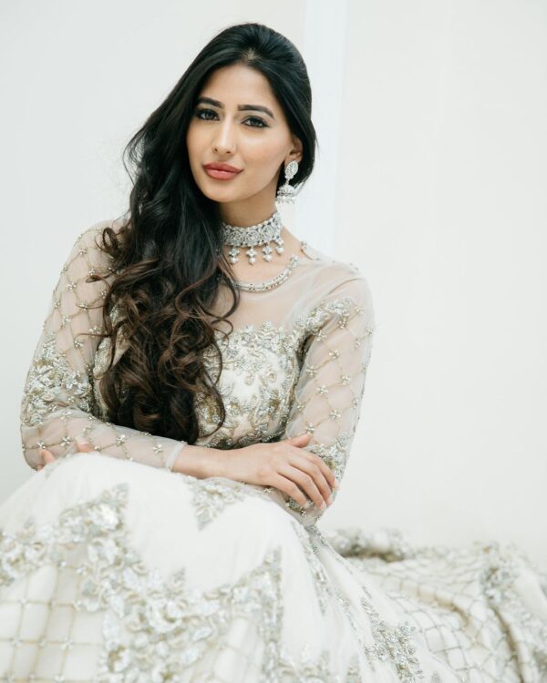 white wedding gown with hand work