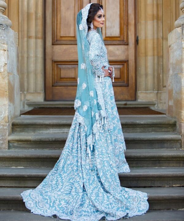 BLUE WEDDING LONG TRAIL LEHENGA