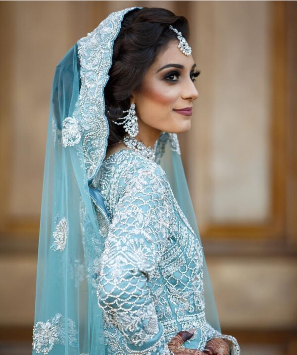 wedding long trail lehenga with hand work
