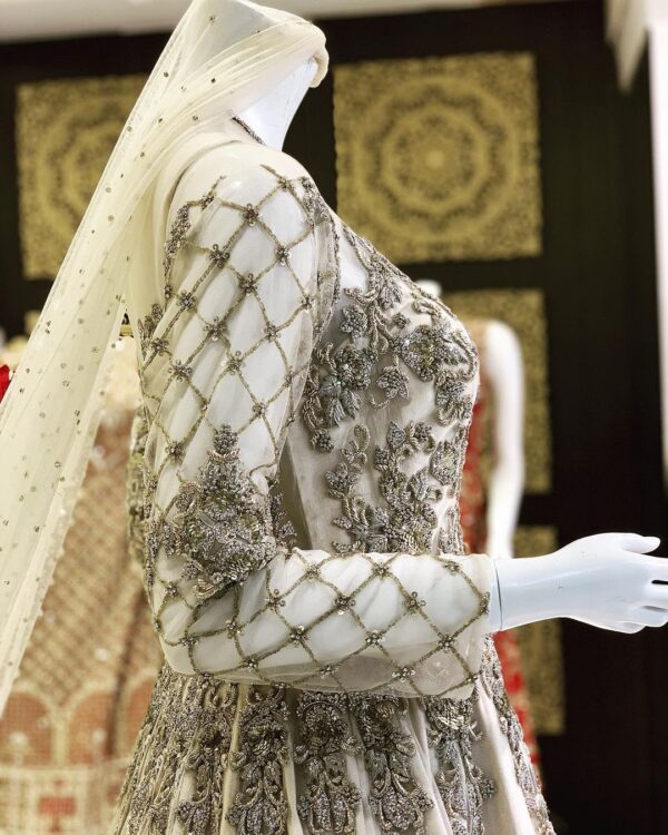 white silve embroidery gown