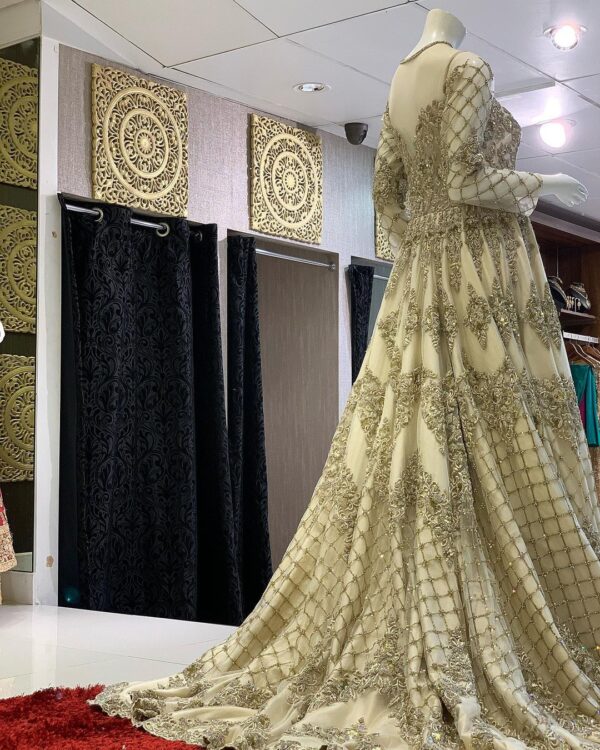 wedding white gown with hand work