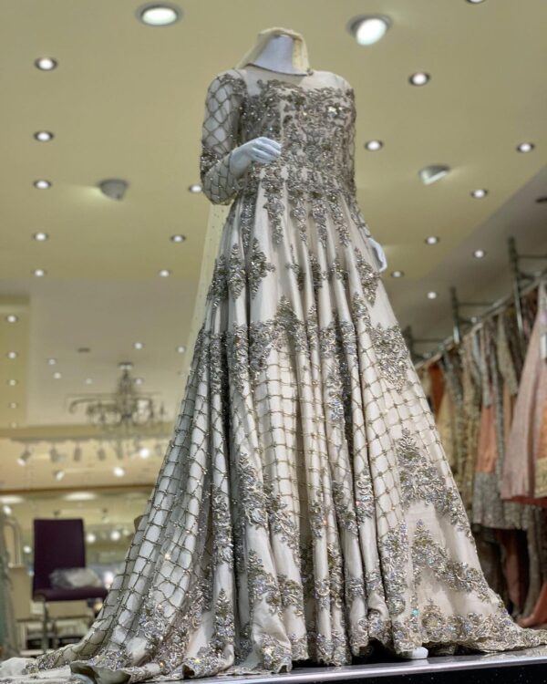 white and silver wedding gown