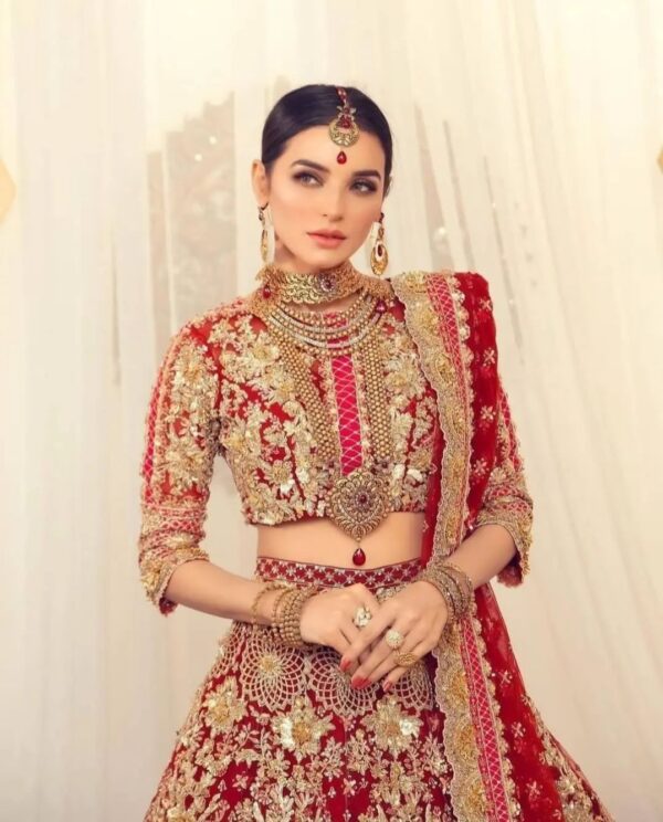 wedding long trail lehenga with crop top