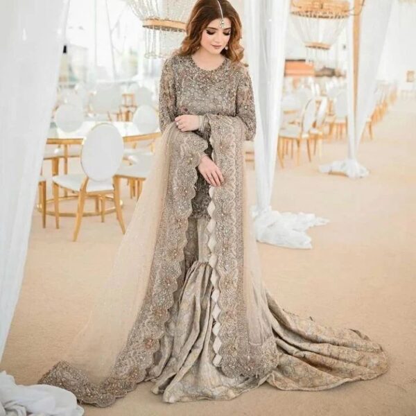 Wedding sharara with silver embroidery