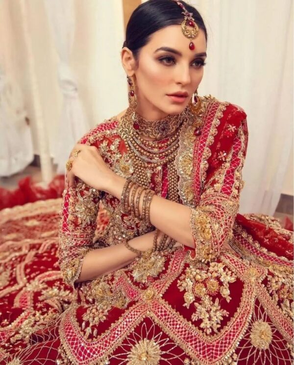 wedding long trail lehenga with hand work